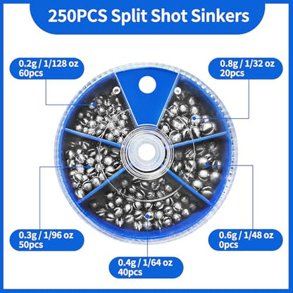 Split Shot Fishing Weights Sinkers, Fishing Split Shot Weights, Removable Split Shot Sinkers for Fishing Line, Round Dispenser Box for Bass Trout Crappie Panfish