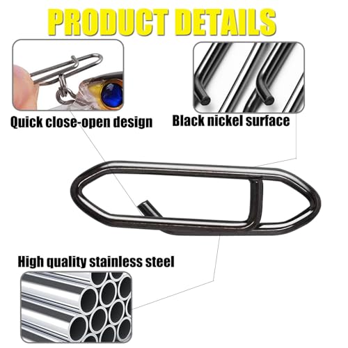 50pcs Fishing Speed Clips, Stainless Steel Fishing Power Clips High Strength Quick Change Snap Connector, Crankbait Popper Lures Fishng Clip 25-125LB - size: #1_25LB_0.7in_50pcs