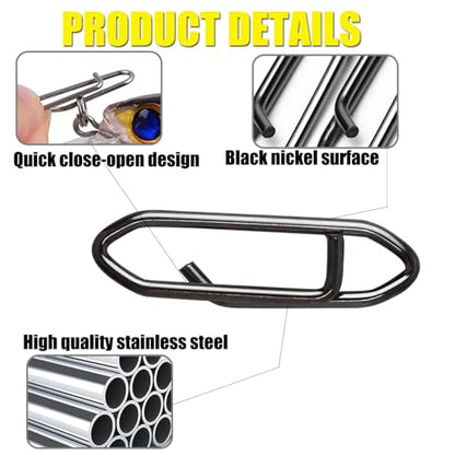 50pcs Fishing Speed Clips, Stainless Steel Fishing Power Clips High Strength Quick Change Snap Connector, Crankbait Popper Lures Fishng Clip 25-125LB - size: #2_75LB_0.98in_50pcs
