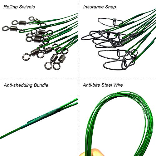 Wire Fishing Leaders Saltwater 100 Lbs Heavy Duty Fishing Wire Leader Line with Swivles Snap - color: Green-30 PCS