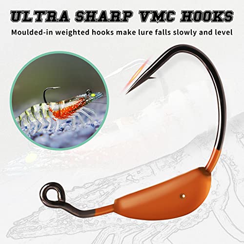 TRUSCEND Duramax Pre-Rigged Saltwater Fishing Lures with BKK Jig Hooks, Easy Catch 10X Tear-Resistant TPE Soft Swimbait for Redfish Grouper Striper Bass Trout Crappie Walleye, Weedless Freshwater Bait - color: A3-4.3"-0.75oz
