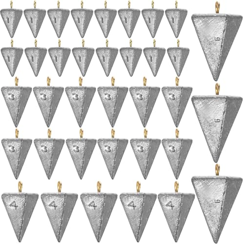 Zhanmai 27 Pieces Pyramid Fishing Weights Sinkers Triangle Rig Pyramid Sinkers for Ocean Saltwater Surf Bass Catfish Fishing Weights Casting Gear Tackle Essential - size: 1oz, 3oz, 4oz, 6oz