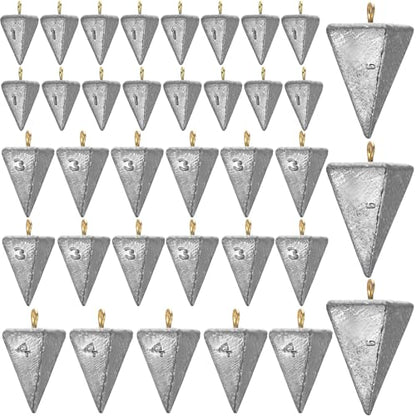 Zhanmai 27 Pieces Pyramid Fishing Weights Sinkers Triangle Rig Pyramid Sinkers for Ocean Saltwater Surf Bass Catfish Fishing Weights Casting Gear Tackle Essential - size: 1oz, 3oz, 4oz, 6oz
