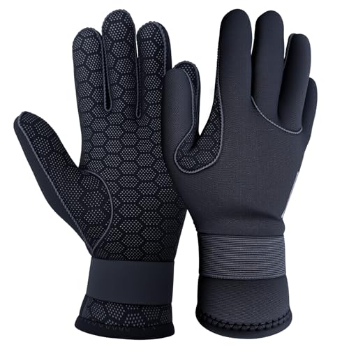 Neoprene Gloves, 3mm Anti-Slip Diving Gloves Waterproof Wetsuit Gloves for Scuba Fishing Kayaking Surfing Swimming - color: Black-With Strap, size: Large