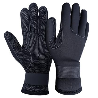 Neoprene Gloves, 3mm Anti-Slip Diving Gloves Waterproof Wetsuit Gloves for Scuba Fishing Kayaking Surfing Swimming - color: Black-With Strap, size: Large