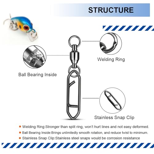 Atibin Snap Connector Fishing Swivels Stainless Bearing Ball Snap Swivels Steel Quick Change Fishing Clips Swivel Black Nickel - size: Size 5+L (132lb) 25 pcs