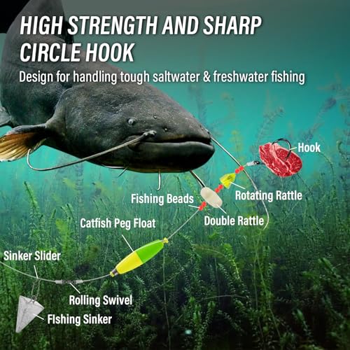 Alwonder 100-Pack Circle Hooks in-Line Fishing Hooks 3X Strong for Catfish, High Carbon Steel Non-Offset Closed Eye Wide Gap Circle Hook for Bass Striper Trout Bluegill Walleye - #4#1#1/0#2/0#3/0 - color: #4 #1 #1/0 #2/0 #3/0 Kit - 3X Strong