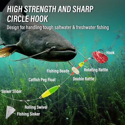 Alwonder 100-Pack Circle Hooks in-Line Fishing Hooks 3X Strong for Catfish, High Carbon Steel Non-Offset Closed Eye Wide Gap Circle Hook for Bass Striper Trout Bluegill Walleye - #4#1#1/0#2/0#3/0 - color: #4 #1 #1/0 #2/0 #3/0 Kit - 3X Strong