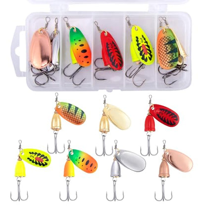 Dr.Fish Inline Fishing Spinner Kit 1/4oz, Freshwater Fishing Lures Bell Spinnerbait French Blade Trout Bass Walleye Lures - color: Mixed, size: 1/4oz-7 Pieces with Box