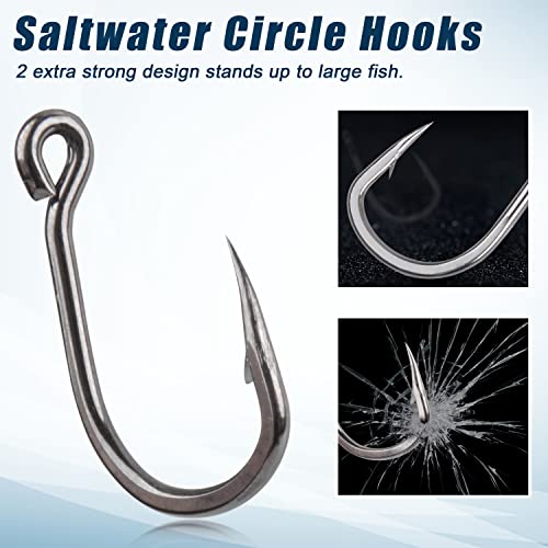 Saltwater Live Bait Fishing Hooks- 35pcs Inline Circle Hooks Catfish Bait Fish Hooks 2X Strong Stainless Steel Hooks for Big Game Fishing 1/0-12/0 - size: 9/0-35pcs