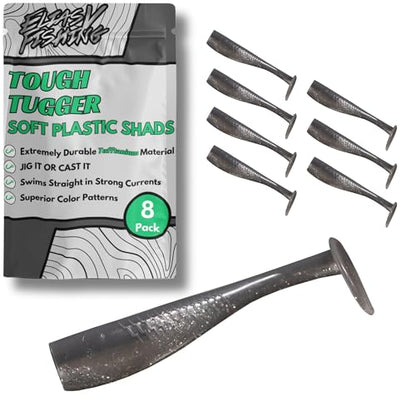 EliasV Fishing Tough Tugger Paddle Tail Swim Baits - Ultra Durable Soft Plastic Paddletail TuffTanium Swimbaits for Bass Fishing - color: Smooth Shad (8 Pack), size: 4.25"