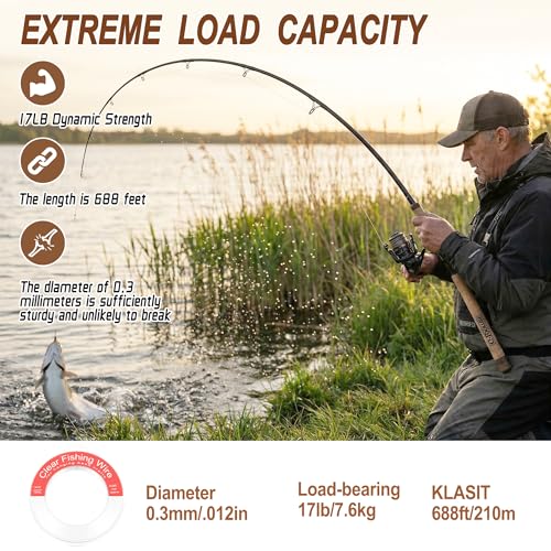 KLASIT Fishing Line 788FT,Invisible Monofilament Fishing Wire,Supports 43 Pounds Strong Nylon Invisible Thread for Hanging Decorations,Balloon Garland,Crafts,Picture Display - style: 0.3mm/688ft/17lb