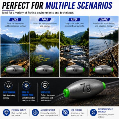 Egg Sinkers Fishing Weights, Oval Slip Sinkers Bullet Lead Fishing Weights for Freshwater Saltwater Tackle Set 1/8oz to 1oz - size: 1/4oz-7g-20pcs