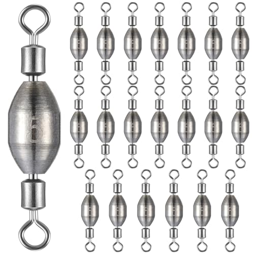 Seenelling 20 Pcs Brass Fishing Sinker Swivel Fishing Weights Saltwater Bullet Sinkers Drop Shot Weight Egg Sinkers with Swivel Rolling Removable Freshwater - size: 1/16oz