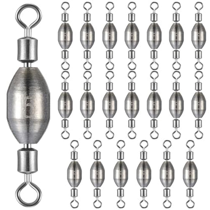 Seenelling 20 Pcs Brass Fishing Sinker Swivel Fishing Weights Saltwater Bullet Sinkers Drop Shot Weight Egg Sinkers with Swivel Rolling Removable Freshwater - size: 1/16oz