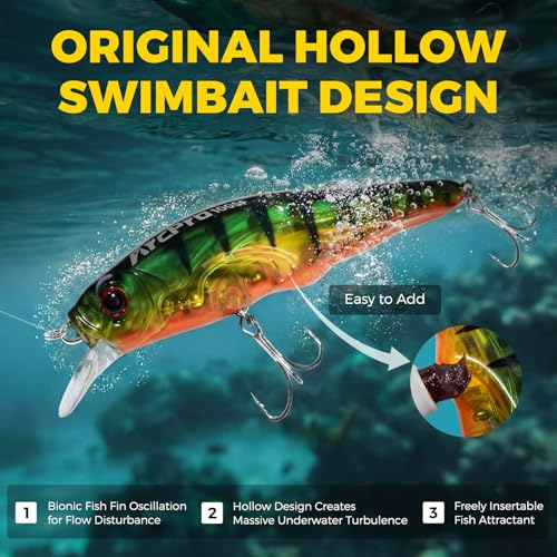 Topwater Fishing Lures -Hard Swimbait,3 8/9in 1/2oz Floating Lure with Hollow Cavity for Scent Attractant, for Bass,Pike,Trout,Freshwater & Saltwater - color: Emerald Bass