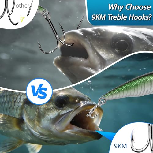 9KM DWLIFE Treble Hooks 4X High Carbon Steel Triple Hooks Fishing Hooks for Big Salmon Trout Bluefish Catfish Hooks 10 pcs - color: Silver, size: 16#