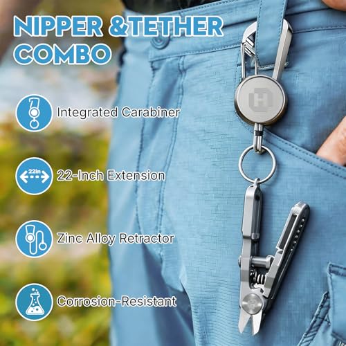 3-in-1 Portable Fishing Line Cutter with Retractor,Mini Stainless Steel Clippers with Retractable Zinger, Universal for Monofilament, Fluorocarbon & Braided Lines,Fly Tying Scissors for Men