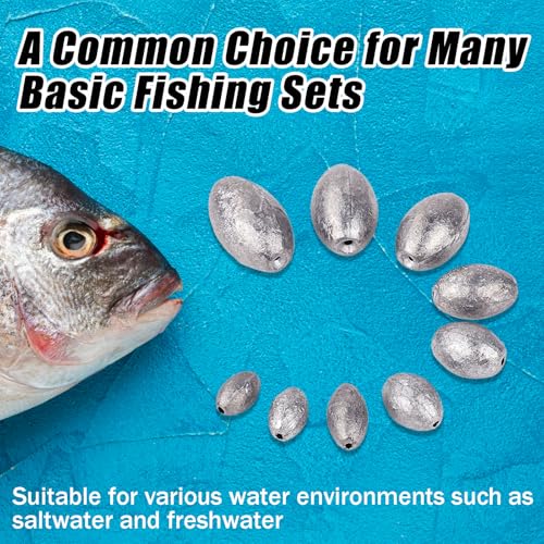 Egg Sinkers Lead Fishing Weights FS/QZ-08 | Oval Fishing Sinkers & Weights,for Texas Rig,Carolina Rig,Catfish Casting,Saltwater Freshwater - size: 0.25oz,50pcs