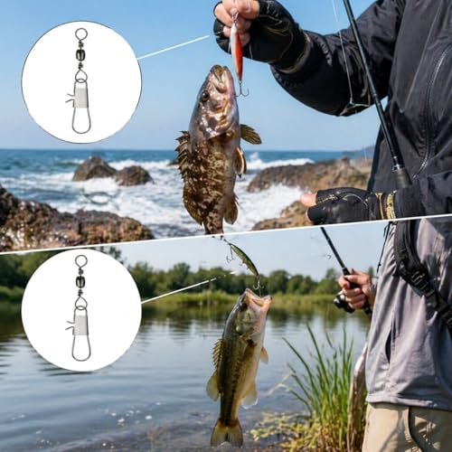 Fishing Swivels Snap Swivels Kit, 100PCS Barrel Swivel with Duo Lock Snaps, Saltwater Freshwater Fishing Connector for Lures, Hooks & Tackle Box