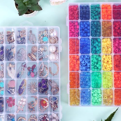 OUTUXED 4 Pack 36 Grids Plastic Bead Organizer Box with Dividers, Clear Craft Tackle Box Parts Storage Containers with Compartments for Jewelry Fishing Tackle Art DIY with 5 Sheets Label Stickers - color: 4 Pack