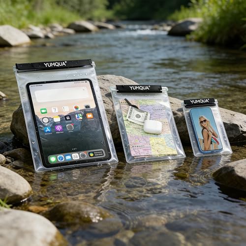 YUMQUA Clear Waterproof Bag, Waterproof Document Pouch Passport Holder Water Tight Map Case Waterproof Pouch Water Proof Small Dry Bags for Kindle Phone Tablet Camera, Kayak Boat PaddleBoard - color: Black-5Pack