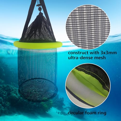 Aventik Floating Fish Basket Mesh Net Cage for Live Bait Storage Fish Raising Kayak Fishing Accessories 15.7in/40cm Height - size: 5 GAL Lime Green-9.8*9.8*15.8inch