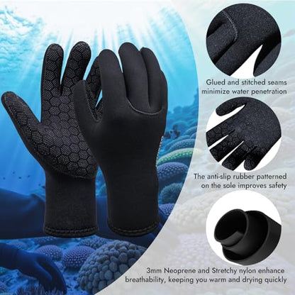 Neoprene Gloves, 3mm Anti-Slip Diving Gloves Waterproof Wetsuit Gloves for Scuba Fishing Kayaking Surfing Swimming - color: Black, size: Small