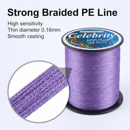 ANGRYFISH 4 Strands Super Strong Braided Fishing Line- Less Expensive -Zero Stretch -Small Diameter-Suitable for Novice Fishermen | Purple/Blue/Yellow/Green, Abrasion Resistant, Zero Stretch, Small Diameter, Less Expensive, Suitable for Novice Fishermen -