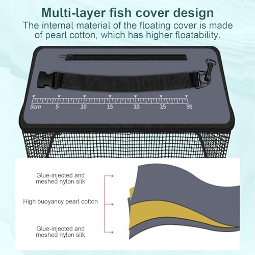 Floating Fish Basket Large Foldable Easy to Use | Fishing Net Cage for Caught Fish Keeping Minnows Shrimp Leaches Other Baits Fresh Water Saltwater