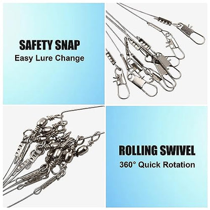 Fishing Leader Rigs Saltwater Freshwater Stainless Steel Wire Leader Fishing Rigs with Swivels Snaps Beads 1-3 Arms Saltwater Rig Wire Bottom rigs for Trolling Pier Surf Fishing Tackle - color: Silver-3 Arm-12pcs