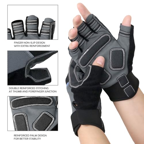 XUKER Half Finger Padded Palm Water Gloves, Anti-Slip Quick Dry for Kayak SUP Dive Ski - color: Grey, size: XX-Large