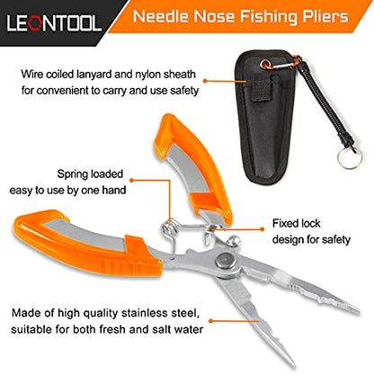 Fishing Pliers Needle Nose Stainless Steel Hook Remover Fishing Scissors Fishing Line Cutter Wire Cutter Braid Cutter Multi-Purpose Fishing Pliers with Sheath and Lanyard - style: Needle Nose