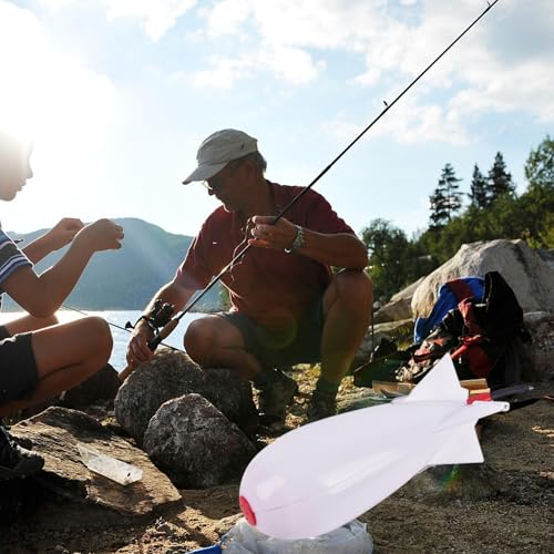Fishing Bait Feeder | Carp Fishsing Feeder with Rocket Shape | Spod Bombs | Float Lure Bait Holder Container, Spomb Pellet Feeders for Fishing Accessories - color: White