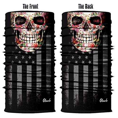 Obacle Skull Face Mask for Women Dust Wind Sun Protection Rave Festival Riding - color: Skull Pink Flower Face Black Eye Flag