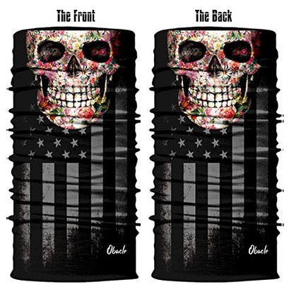 Obacle Skull Face Mask for Women Dust Wind Sun Protection Rave Festival Riding - color: Skull Pink Flower Face Black Eye Flag