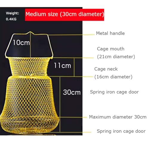 Collapsible Fish Basket Metal Fish Keeper Fishing Net Basket Fishing Creel with Breathable Mesh for Hiking Fishing - size: Medium