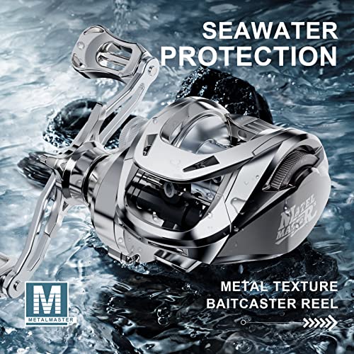 HAUT TON Matel Master Advanced Version Baitcaster reels,6.2:1Gear Ratio,5+1Ball Bearing,Bait clickers,12Lb Drag System Fishing Reels,for Saltwater,Freshwater - color: HT-MM