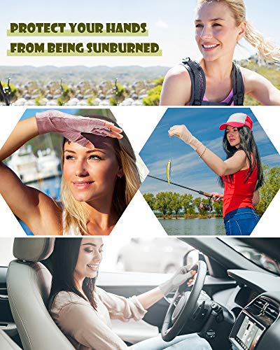 Sunblock Fingerless Gloves Non-slip UV Protection Driving Gloves Summer Outdoor Mittens for Women Girls - color: Purple, Light Beige, Light Gray