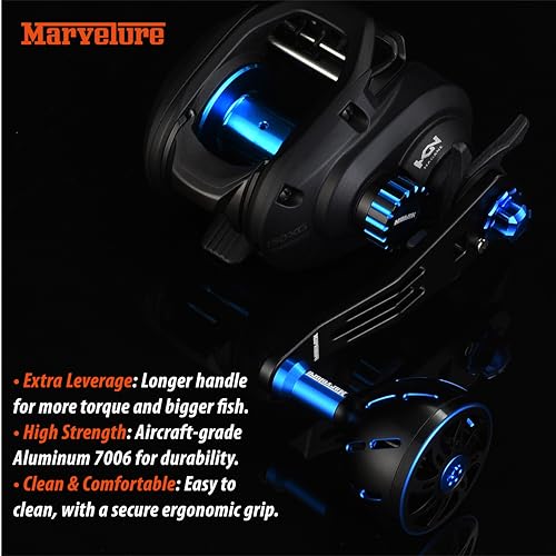 Power Handle 2.95'' (75 mm) Compatible for Shimano Curado Tranx, Daiwa Lexa, Penn Fathom Squall Low Profile, Okuma Komodo, Quantum Accurist Baitcasting Reels - color: Black Blue, size: 7x4 mm (Elite)