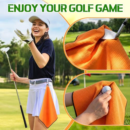 Batiyeer 12 Pcs Golf Towel Bulk for Golf Bags Microfiber Fabric Towel with Clip Waffle Pattern, Fitness, Camping, Hiking, Yoga - color: Orange