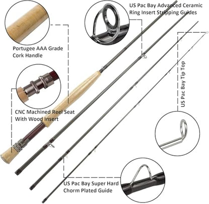 Aventik TroutFly Series Fly Fishing Rod and Reel Combo, 9' LW5 / 9' LW8, Toray 46T Carbon Fast Action Trout Rod with Pre-Spooled Aluminum Reel, 4-Piece Travel Set with Cordura Tube - size: 9'0'' LW8