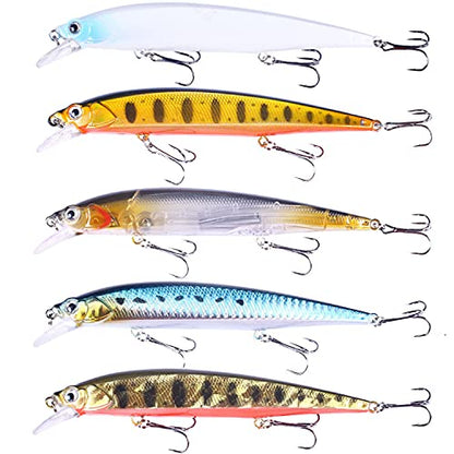 Jerk Baits for Bass Fishing, Jerkbait Fishing Lures, Minnow Lures Jerk Bait for Freshwater/Saltwater Fishing Lures for Trout Pike, 5pcs/10pcs with Box - color: J:5.51in/0.64oz/5pcs