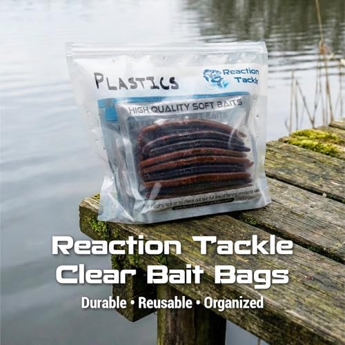Reaction Tackle Clear Bait Bags for Soft Plastics, Resealable Fishing Organizer Pouches with Write On Label Area, Tear Resistant Storage for Lures, Worms, and Terminal Tackle, 10-Pack - size: 10-Pack