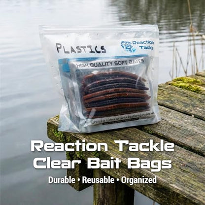 Reaction Tackle Clear Bait Bags for Soft Plastics, Resealable Fishing Organizer Pouches with Write On Label Area, Tear Resistant Storage for Lures, Worms, and Terminal Tackle, 10-Pack - size: 10-Pack