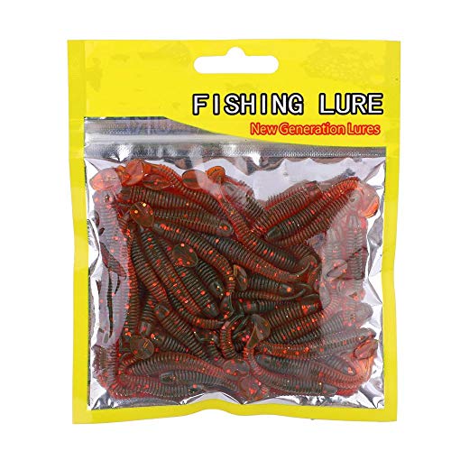 Tbest 50 Pcs 5cm Soft Fishing Lures, Plastic Fishing Bait T-Tail Grub Worm Baits Fish Tackle Accessory 9 Colors - color: Red