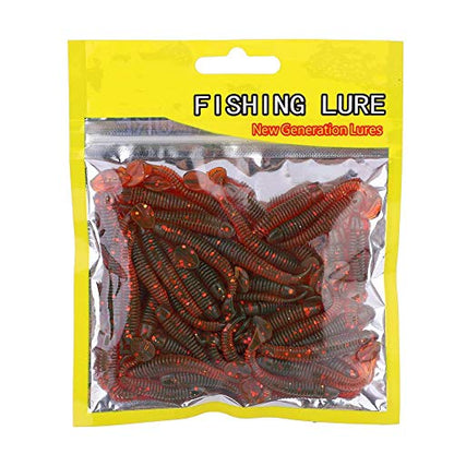 Tbest 50 Pcs 5cm Soft Fishing Lures, Plastic Fishing Bait T-Tail Grub Worm Baits Fish Tackle Accessory 9 Colors - color: Red
