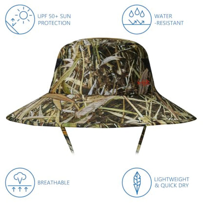 BASSDASH UPF 50+ Breathable Sun Hat with Removable Face Cover and Neck Flap Wide Brim Bucket Hat for Fishing Hiking Men Women - color: Marshreed