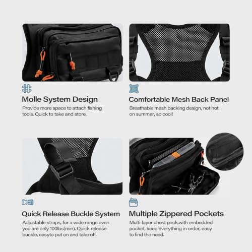All in One Fishing Chest Pack Tackle Bag with Tackle Box, Fishing Lures Kit, Hook Remover Tool, Fish Lip Gripper, Fishing Plier Friendly for Beginners & Professional Anglers Gifts for Men (Black) - color: Black