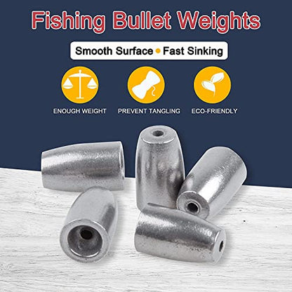 Fishing Weights Bullet Sinkers, 24pcs Worm Weights Iron Slip Sinkers for Bass Fishing Pitching and Flipping Texas Rigs - size: 1/8oz-24pcs